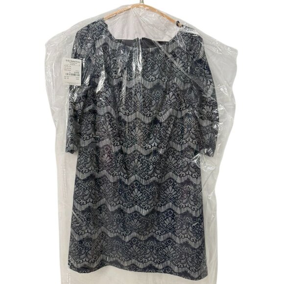 Jessica Howard 12P Navy & Silver Glitter Long Sleeve Cocktail Dress - Picture 1 of 3